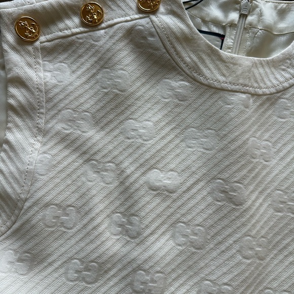 New Authentic Gucci GG Stripe Midi-Dress Ivory Gold Wool Silk Size 38 XS US 2 - Picture 9 of 13